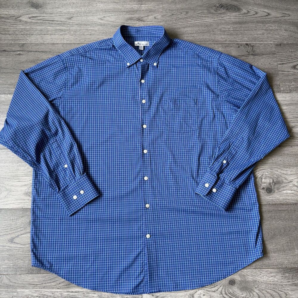 Peter‎ Millar Crown Shop Men's Blue Performance Button Down Shirt - Size XXL